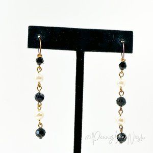 Vintage 5 Beads Strand Dangle Fish Hook Earrings